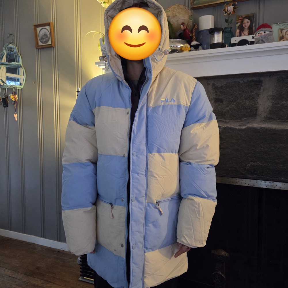 NWOT Fila Blue and Cream Long Puffer Jacket